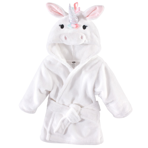 Hudson Baby Girl Plush Hooded Bathrobe, Rainbow Unicorn, 0-9 Months