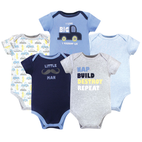 Luvable Friends Boy Cotton Bodysuits, Trucks, 5-Pack