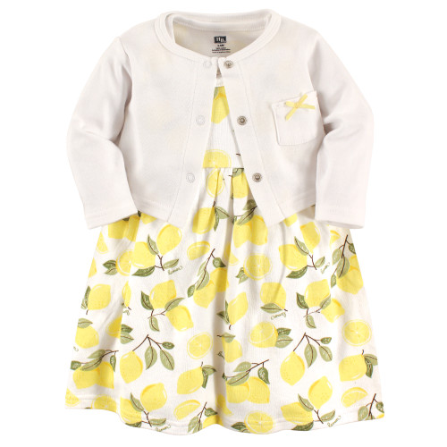 Hudson Baby Girl Toddler Dress and Cardigan Set, Lemons
