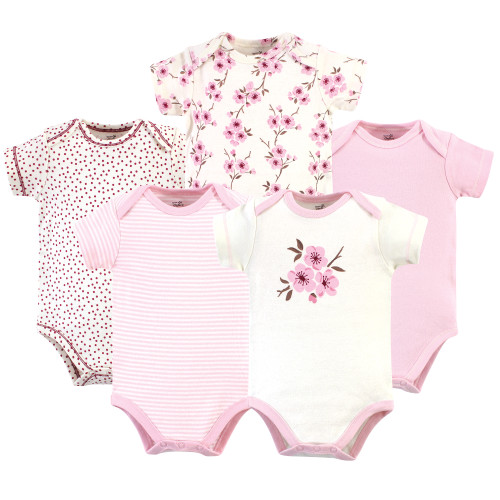 Touched By Nature Girl Organic Cotton Bodysuit, 5-Pack, Cherry Blossom