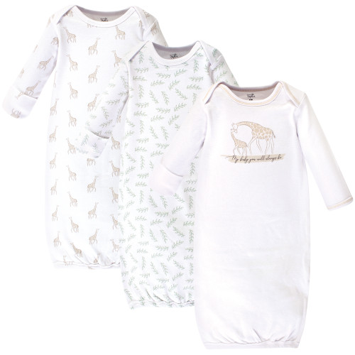 Touched By Nature Boy and Girl Organic Cotton Gown, 3-Pack, Little Giraffe