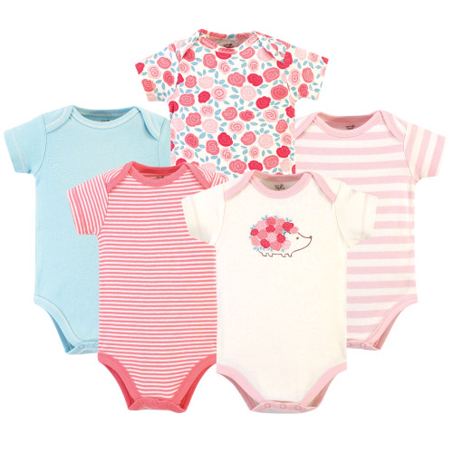 Touched By Nature Girl Organic Cotton Bodysuits, Rosebud, 5-Pack