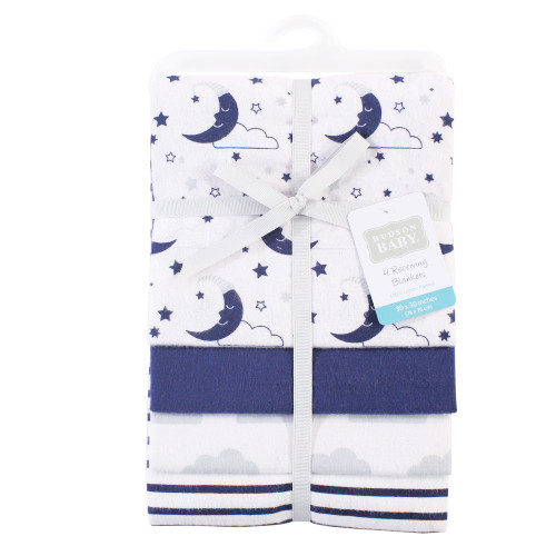 Hudson Baby Cotton Flannel Receiving Blankets, Moon