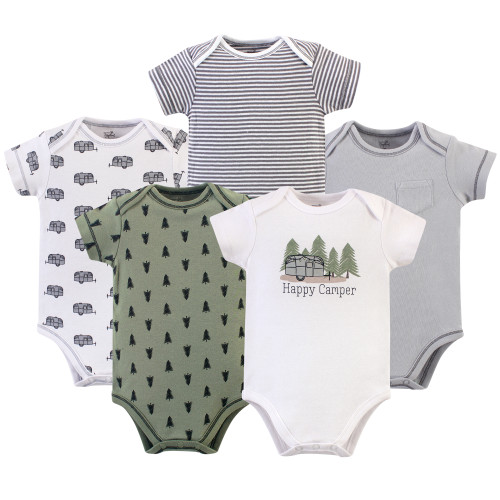 Touched By Nature Boy Organic Cotton Bodysuits, Happy Camper, 5-Pack