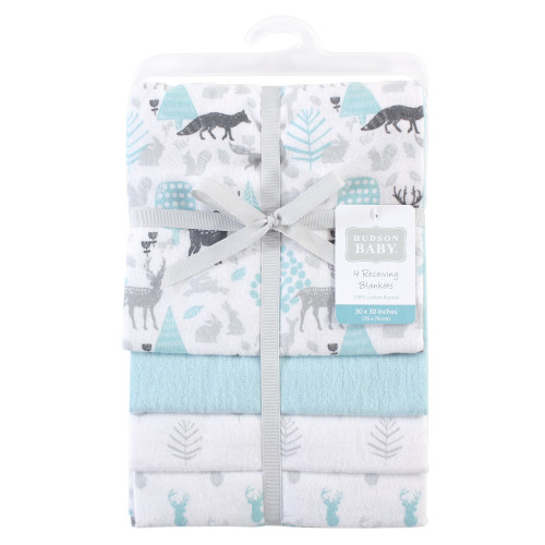 Hudson Baby Cotton Flannel Receiving Blankets, Linocut Woodland