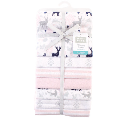 Hudson Baby Cotton Flannel Receiving Blankets Bundle, Linocut Woodland Girl