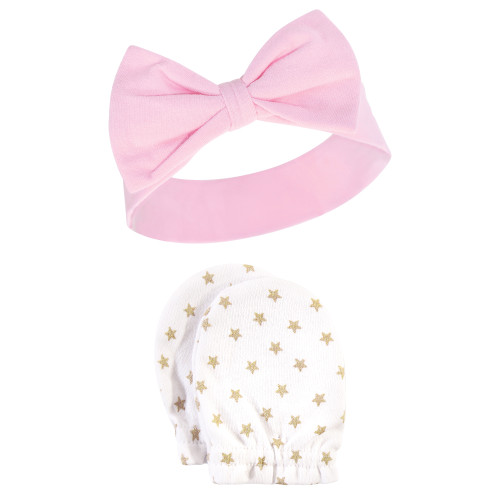 Hudson Baby Cotton Headband and Scratch Mitten Set, Sparkle Trees