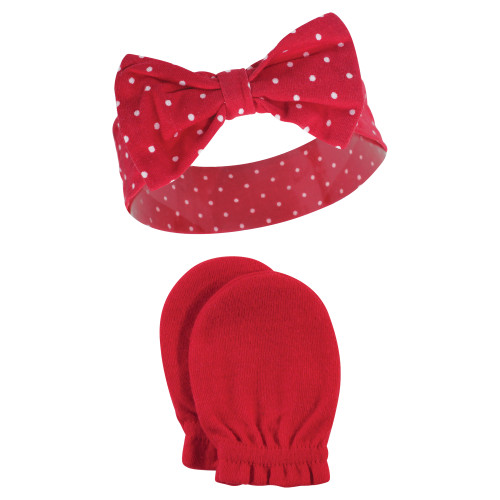 Hudson Baby Cotton Headband and Scratch Mitten Set, Holly