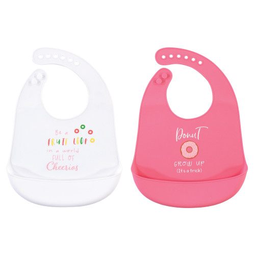 Hudson Baby Girl Waterproof, Easy Wipe, Silicone Bib with Pocket, Donut, One Size