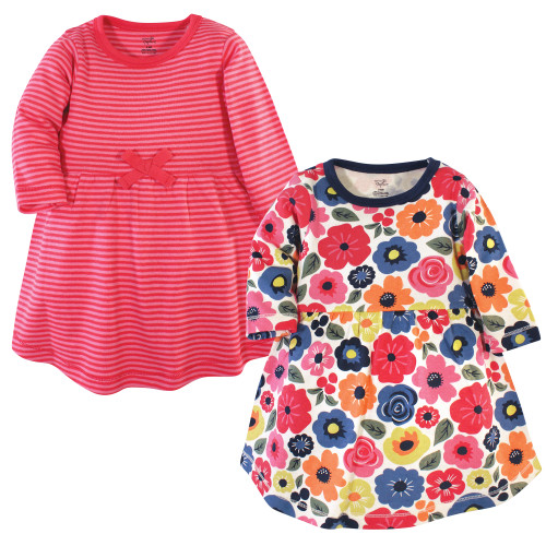 Touched By Nature Girl Long Sleeve Organic Dress 2-Pack, Bright Flowers