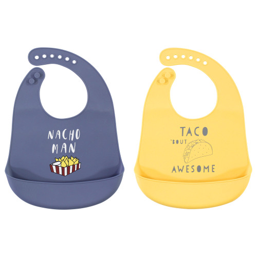 Hudson Baby Boy Silicone Bib 2-Pack, Nacho Man, One Size