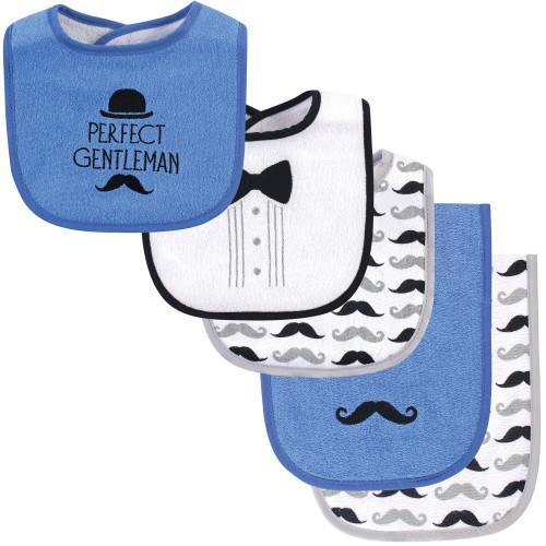 Hudson Baby Boy Bib and Burp Cloth Set 5-Piece, Perfect Gentleman, One Size