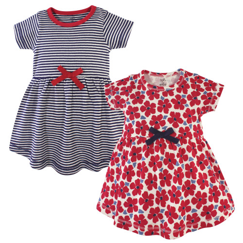 Touched By Nature Girl Toddler Organic Cotton Dress 2-Pack, Red Flowers