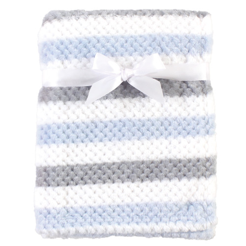 Hudson Baby Boy Plush Waffle Blanket, Blue and Gray Stripe