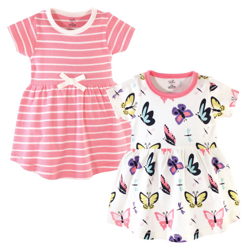 Touched By Nature Girl Toddler Organic Cotton Dress 2-Pack, Butterflies and Dragonflies