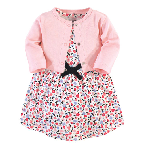 Touched By Nature Girl Toddler Organic Cotton Dress and Cardigan, Ditsy Floral