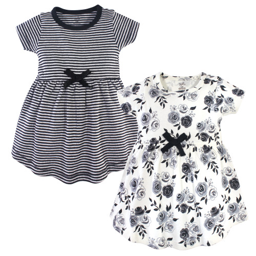 Touched By Nature Girl Toddler Organic Dress 2-Pack, Black Floral