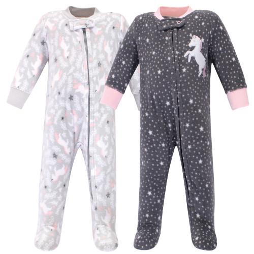 Hudson Baby Girl Fleece Sleep and Play 2-Pack,Whimsical Unicorn