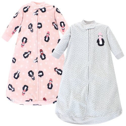 Hudson Baby Girl Fleece Long Sleeve Sleeping Bag 2-Pack, Pink Penguin