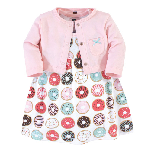 Hudson Baby Girl Toddler Dress and Cardigan, Donuts