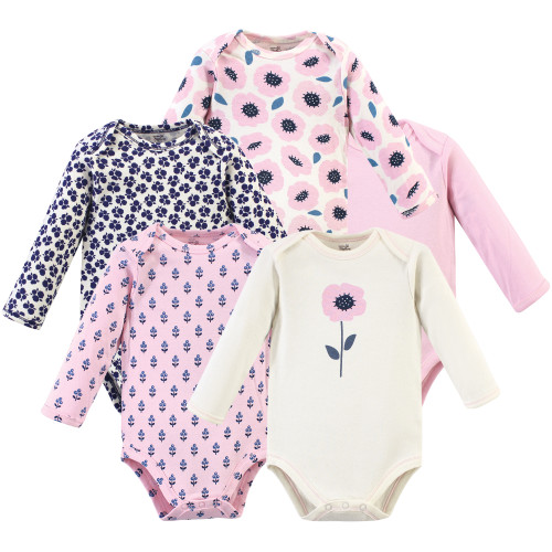 Touched By Nature Girl Organic Cotton Bodysuits, Blossom Long Sleeve 5-Pack