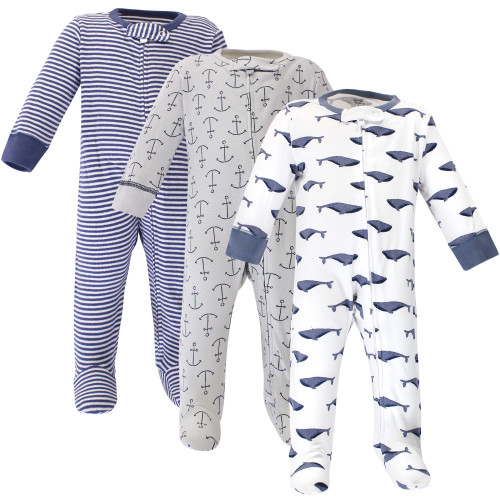 Touched By Nature Boy and Girl Organic Cotton Sleep and Play, Blue Whale 3-Pack