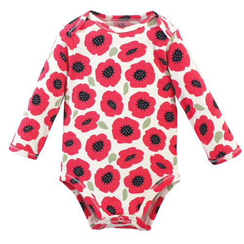 Touched By Nature Organic Cotton Long-Sleeve Bodysuits, Poppy