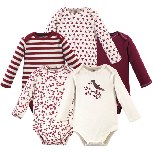 Touched By Nature Girl Organic Cotton Bodysuits, Berry Branch Long Sleeve 5-Pack