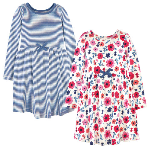 Touched by Nature Organic Cotton Dresses, Youth Garden Floral Long Sleeve 2-Pack