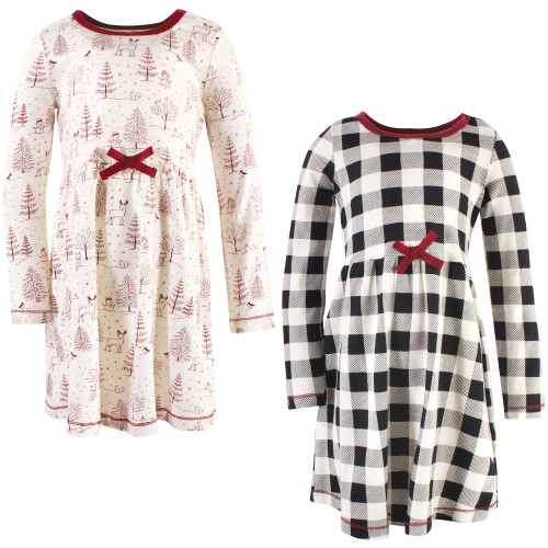 Touched By Nature Girl Organic Cotton Dresses, Youth Winter Woodland Long Sleeve 2-Pack