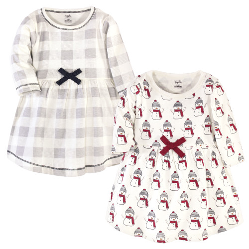 Touched By Nature Girl Toddler Organic Cotton Dresses, Snowman Long Sleeve 2-Pack