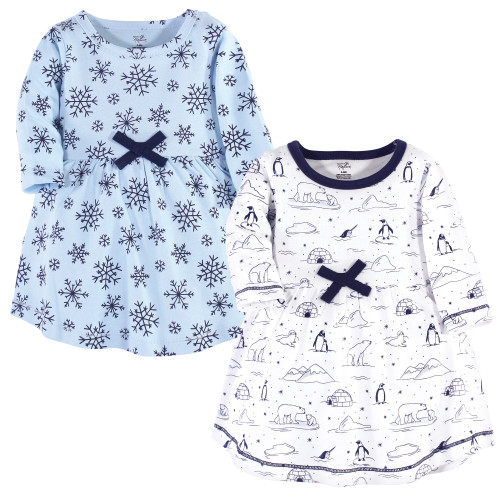 Touched By Nature Girl Toddler Organic Cotton Dresses, Arctic Long Sleeve 2-Pack