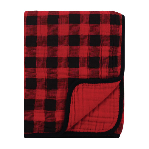 Hudson Baby Boy and Girl Four Layer Muslin Tranquility Blanket, Buffalo Plaid