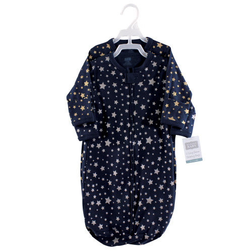 Hudson Baby Cotton Long-Sleeve Wearable Sleeping Bag, Sack, Blanket, Metallic Stars