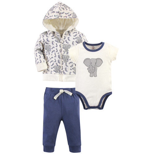 Touched By Nature Boy and Girl Organic Hoodie, Bodysuit and Pant, Print Elephant