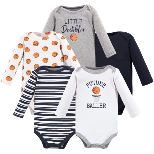 Hudson Baby Cotton Long-Sleeve Bodysuits, Basketball