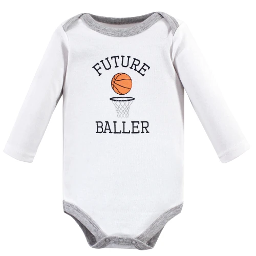 Hudson Baby Cotton Long-Sleeve Bodysuits, Basketball
