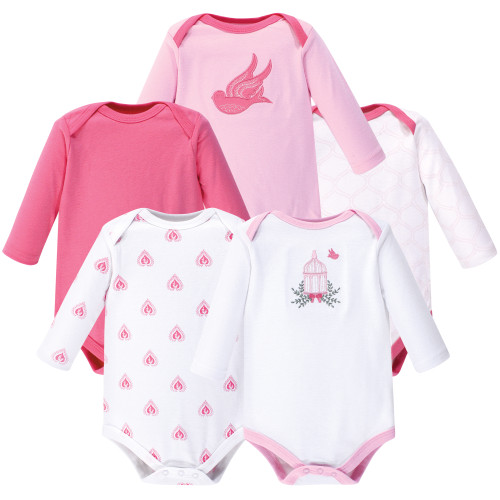 Hudson Baby Girl Long Sleeve Bodysuit, 5-Pack, Bird Cage