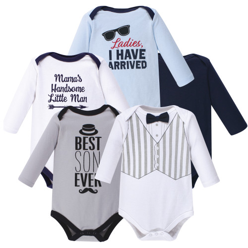 Hudson Baby Boy Long Sleeve Bodysuit, 5-Pack, Handsome Little Man