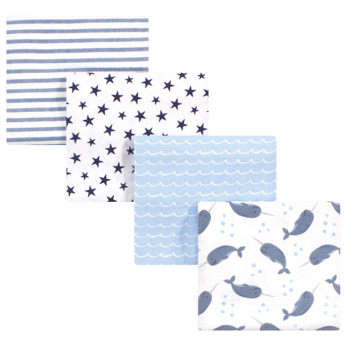 Hudson Baby Boy Flannel Receiving Blankets 4pk, Narwhal, One Size
