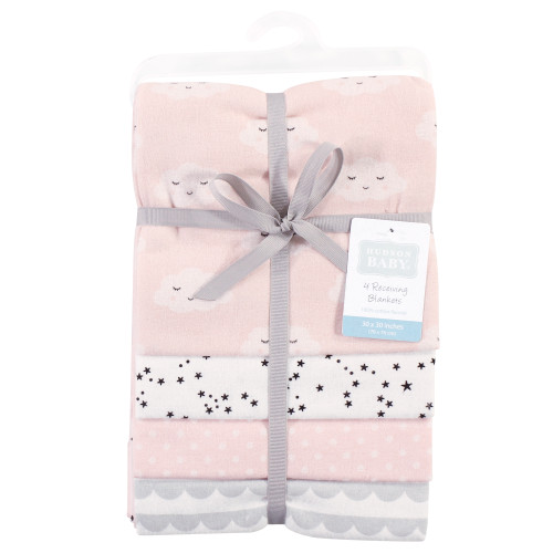 Hudson Baby Cotton Flannel Receiving Blankets, Pink Clouds