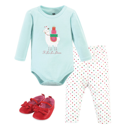 Hudson Baby Girl Bodysuit, Pant and Shoe, Fa La Llama