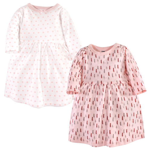 Hudson Baby Girl Toddler Long Sleeve Dress 2pk, Winter Forest