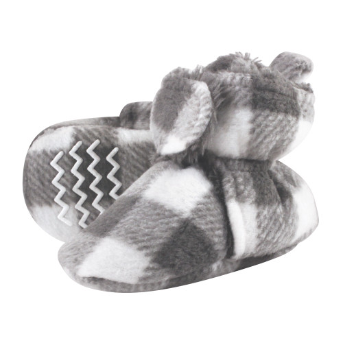 Hudson Baby Boy and Girl Sherpa Lined Booties, Charcoal and White Plaid