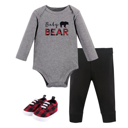 Little Treasure Cotton Bodysuit, Pant and Shoe Set, Baby Bear