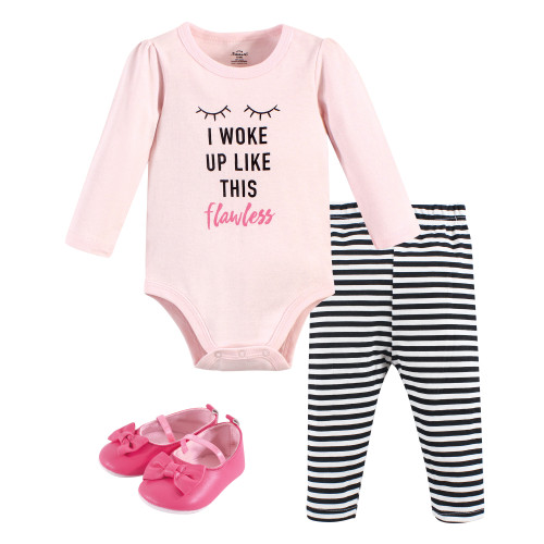 Little Treasure Cotton Bodysuit, Pant and Shoe Set, Flawless