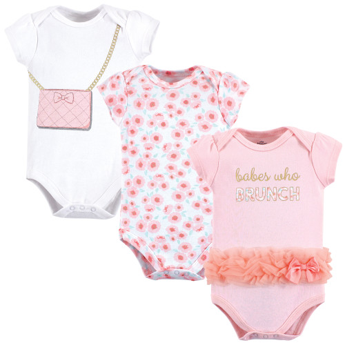 Little Treasure Girl Cotton Bodysuits, 3-Pack, Brunch