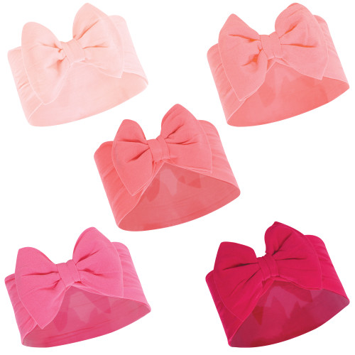 Hudson Baby Girl Big Bow Headbands, 5-Pack, Pink/Coral