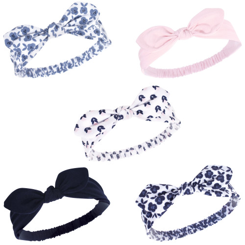 Hudson Baby Girl Knotted Jersey Headbands, 5-Pack, Blue Floral