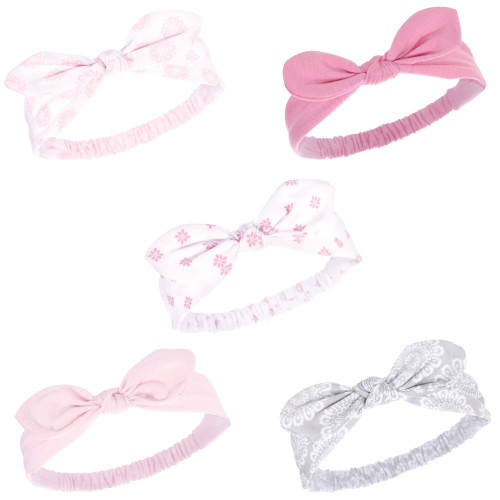 Hudson Baby Girl Knotted Jersey Headbands, 5-Pack, Lace Medallion